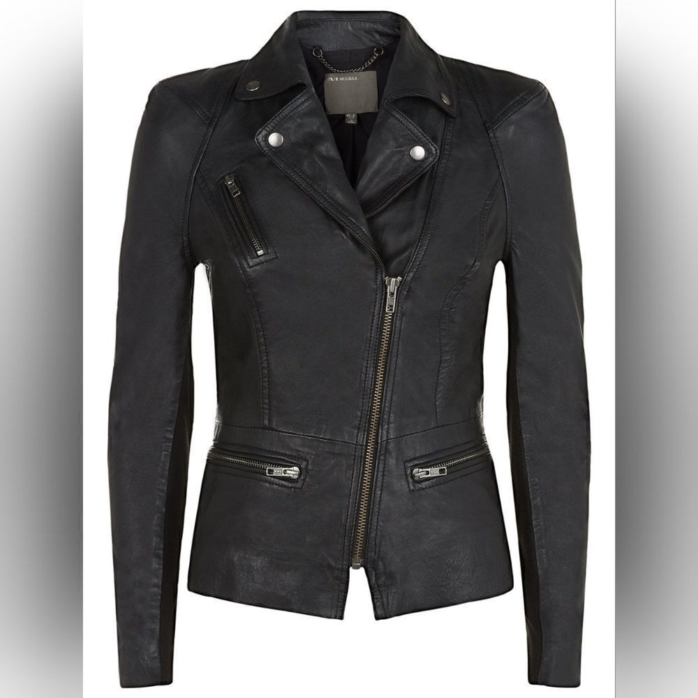 Muubaa Kajana Black Leather Biker Jacket size 4 US 8 UK